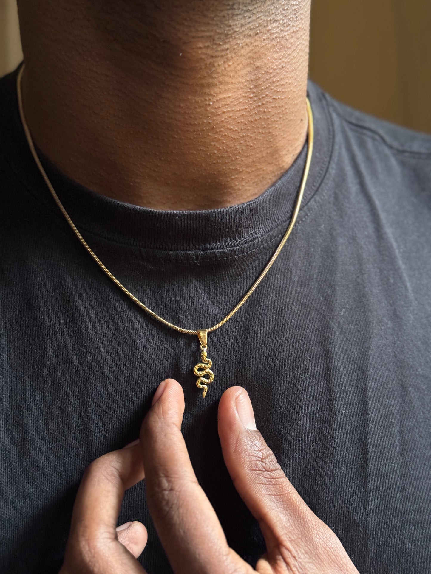 Minimal Snake pendant stainless steel 18k gold plated short necklace 45 cm fixed size