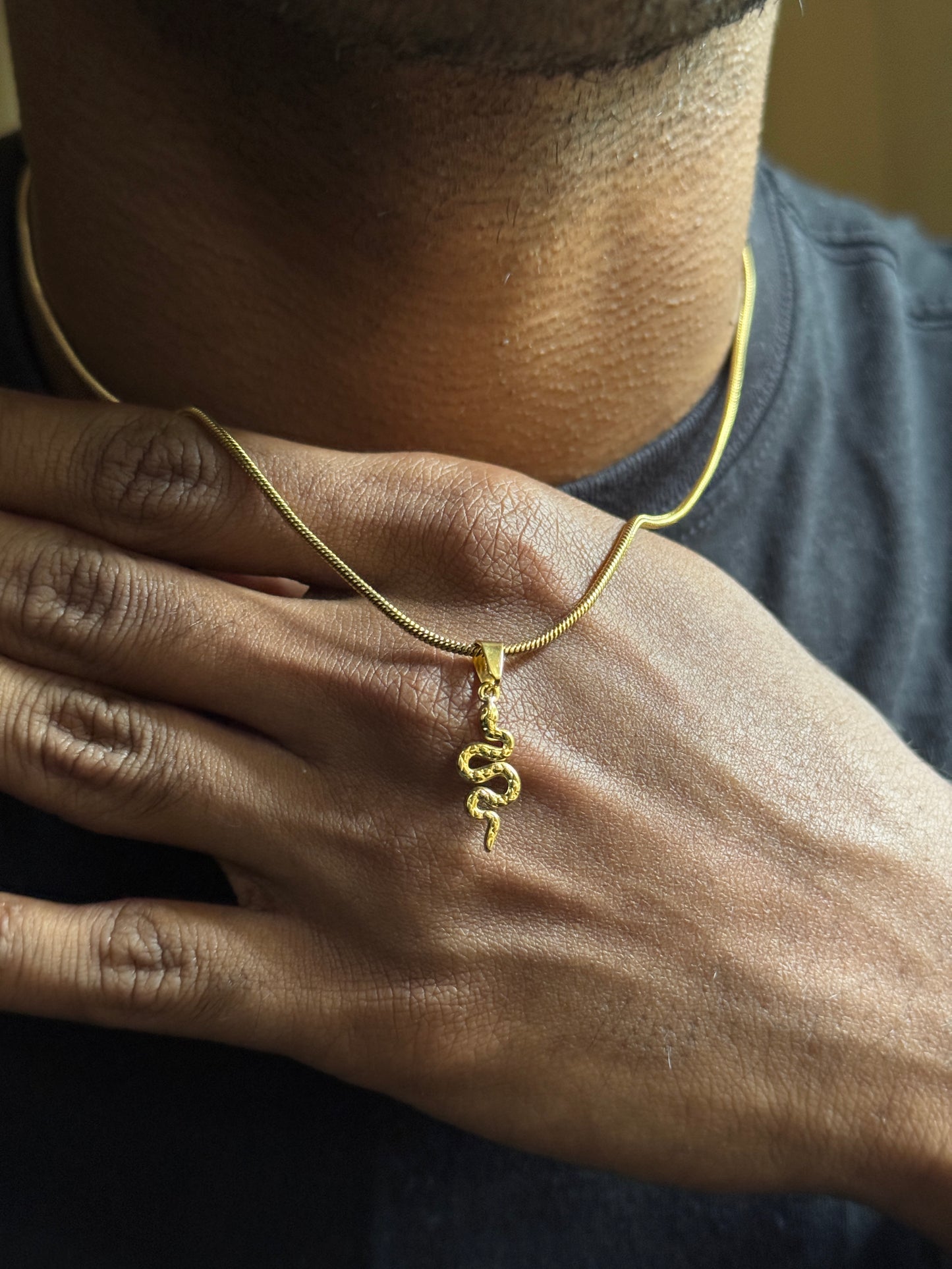 Minimal Snake pendant stainless steel 18k gold plated short necklace 45 cm fixed size