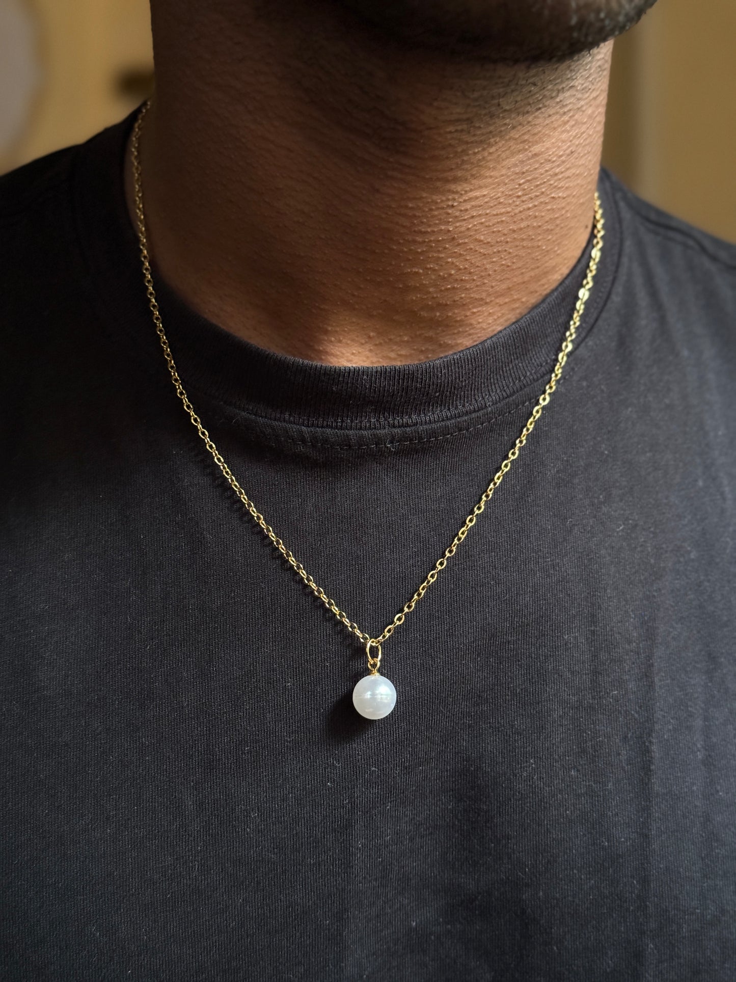 white bead simple 18k gold plated chain