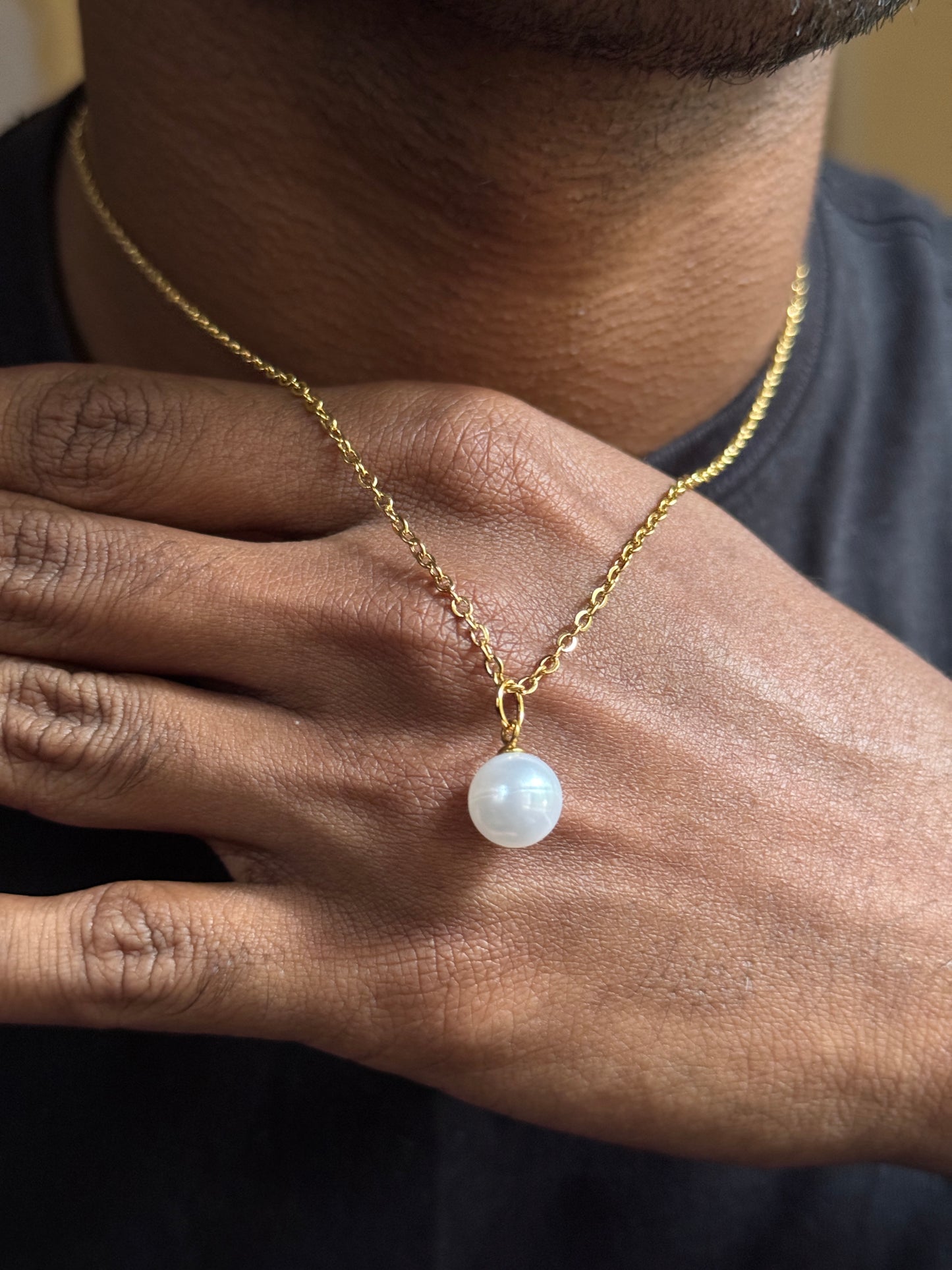white bead simple 18k gold plated chain