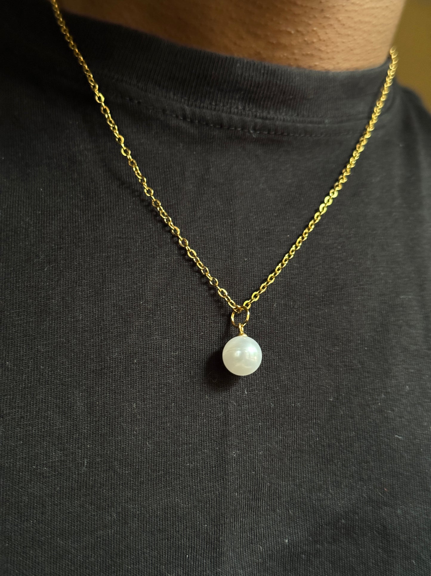 white bead simple 18k gold plated chain
