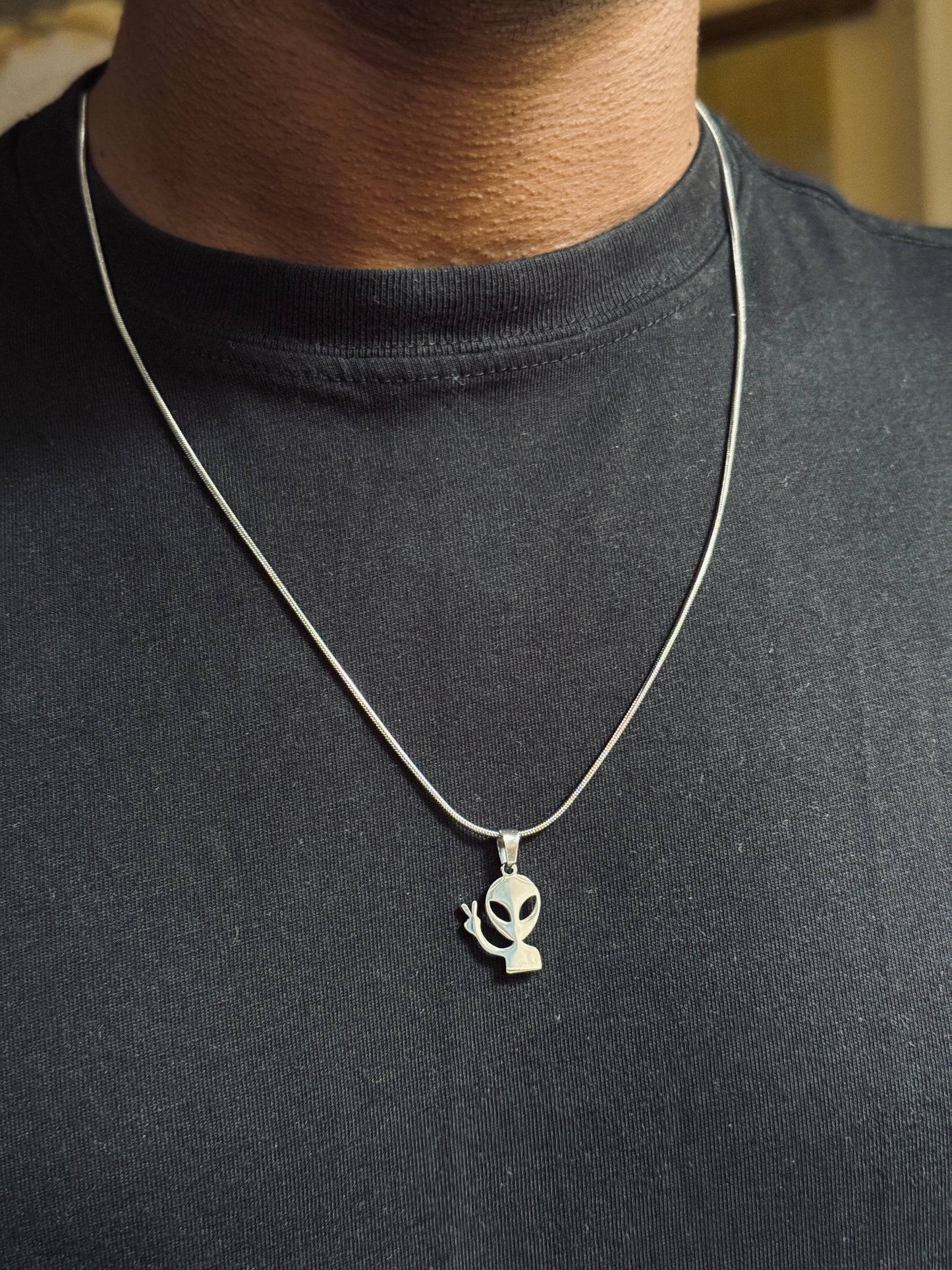 Alien stainless steel silver necklace with 55 cm stainless steel chain