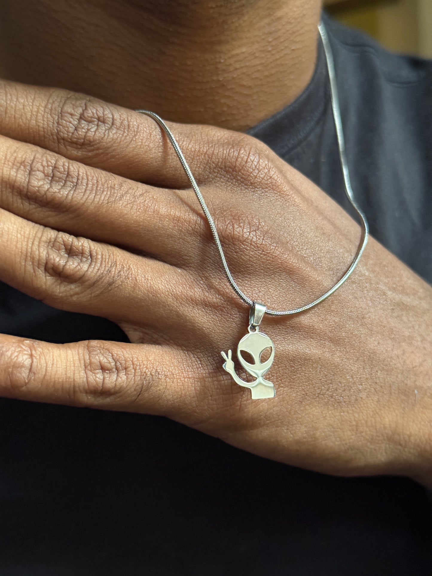 Alien stainless steel silver necklace with 55 cm stainless steel chain