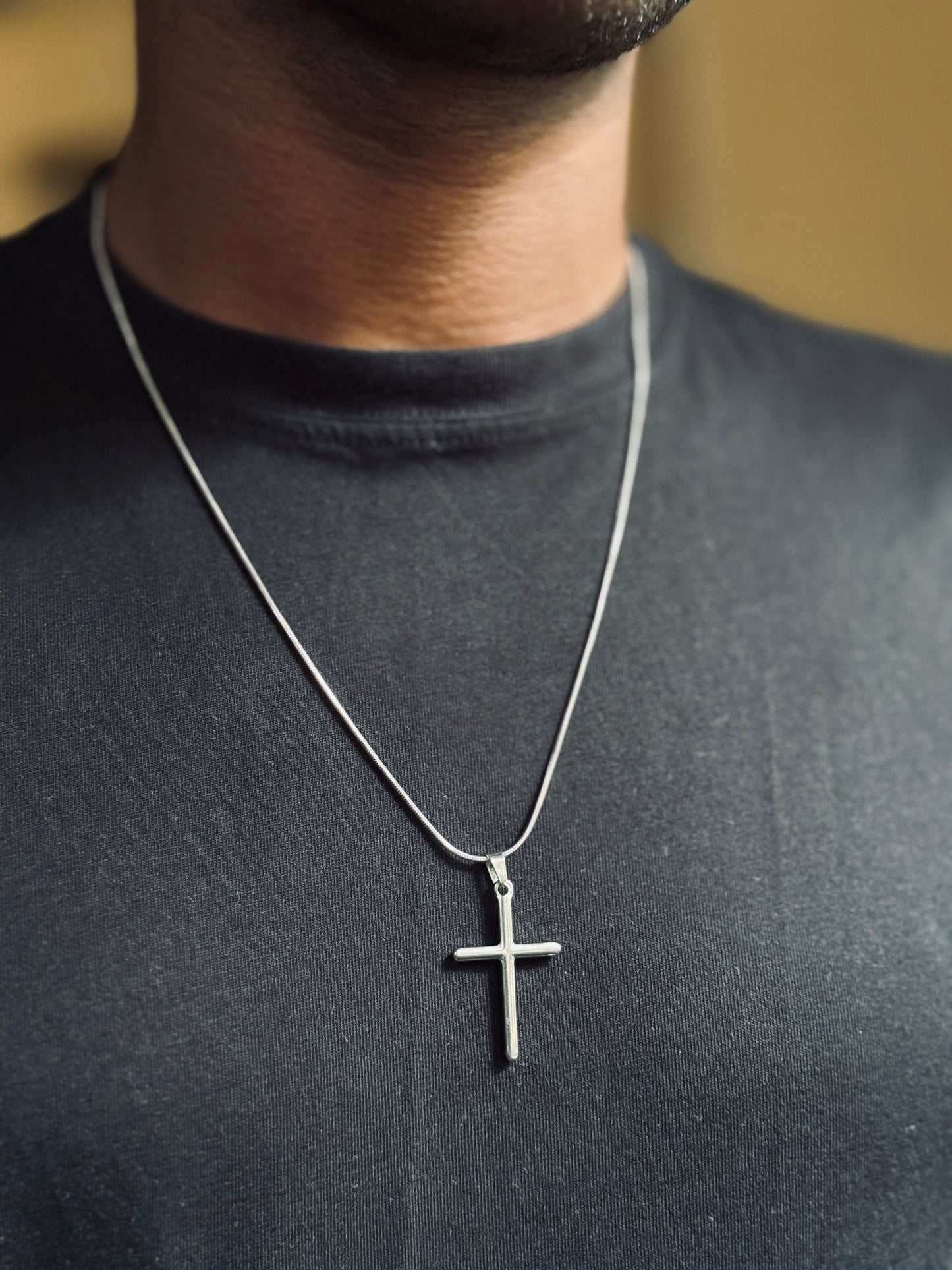 Cross plain silver stainless steel necklace 55 cm