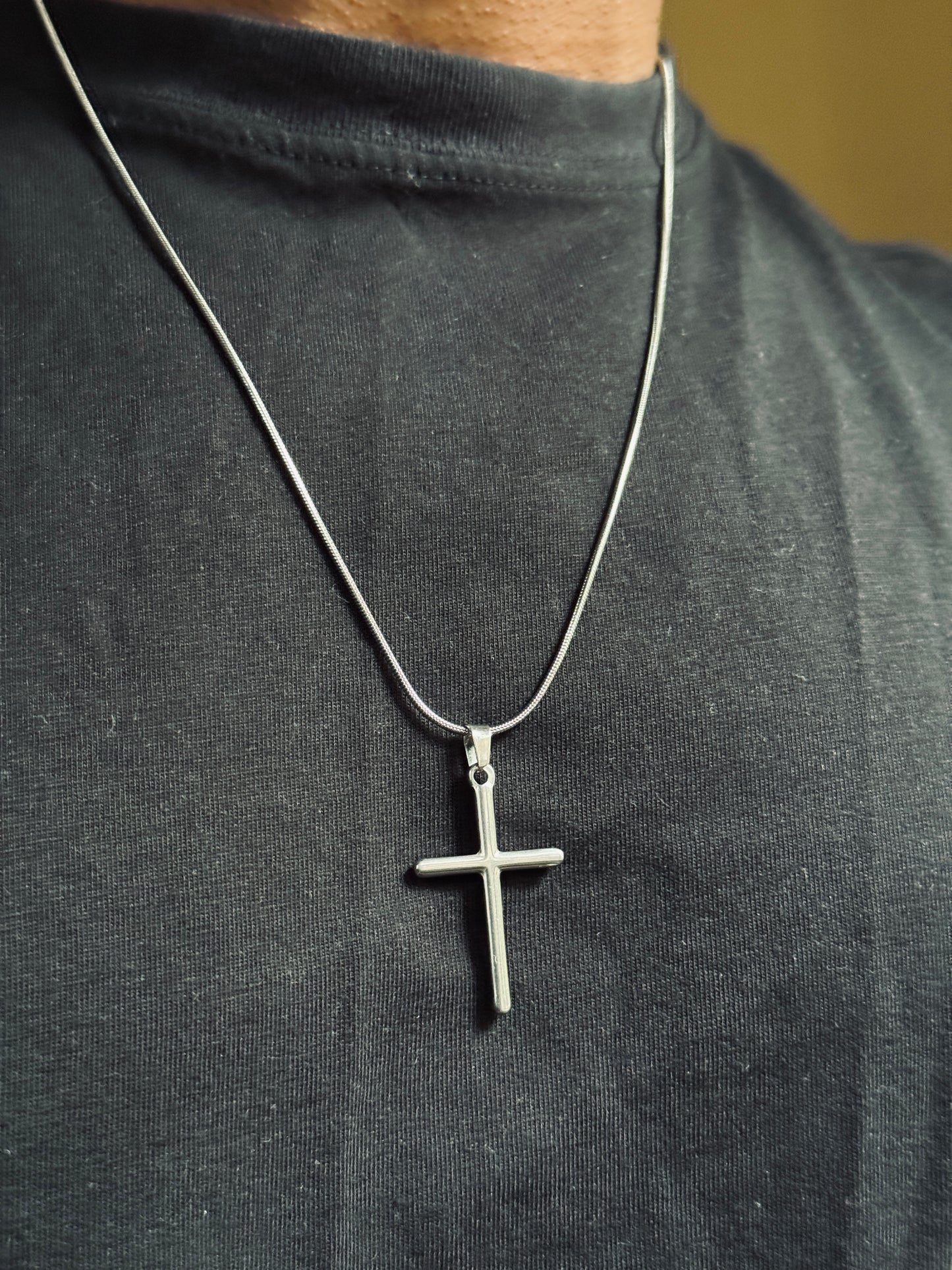 Cross plain silver stainless steel necklace 55 cm