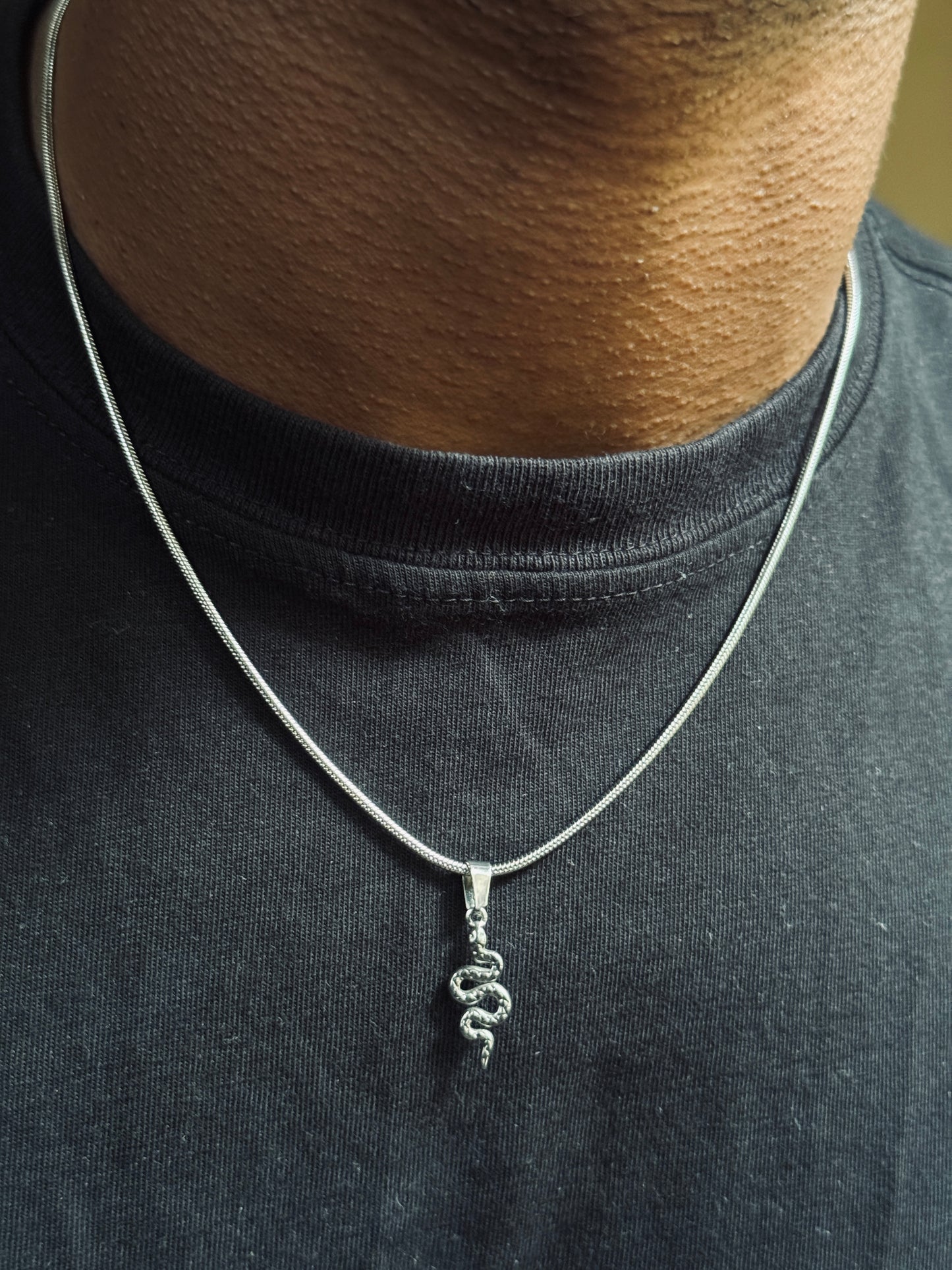 Minimal Snake pendant stainless steel silver necklace 45 cm fixed size