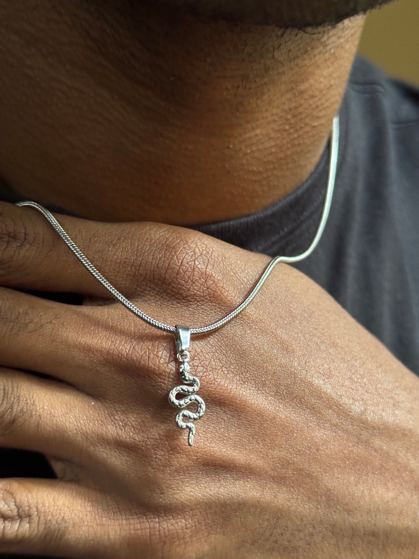Minimal Snake pendant stainless steel silver necklace 45 cm fixed size