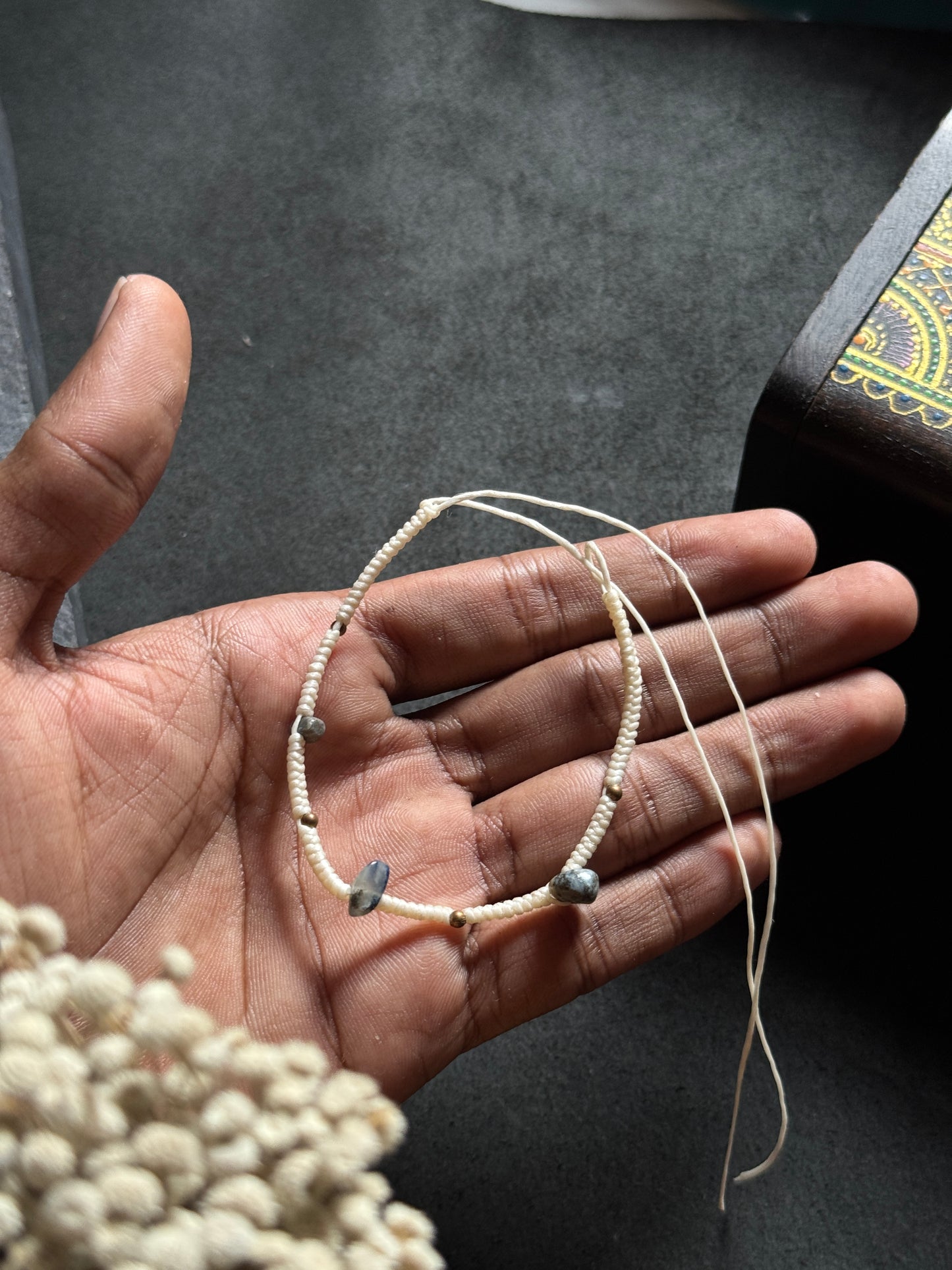 White macrame anklet