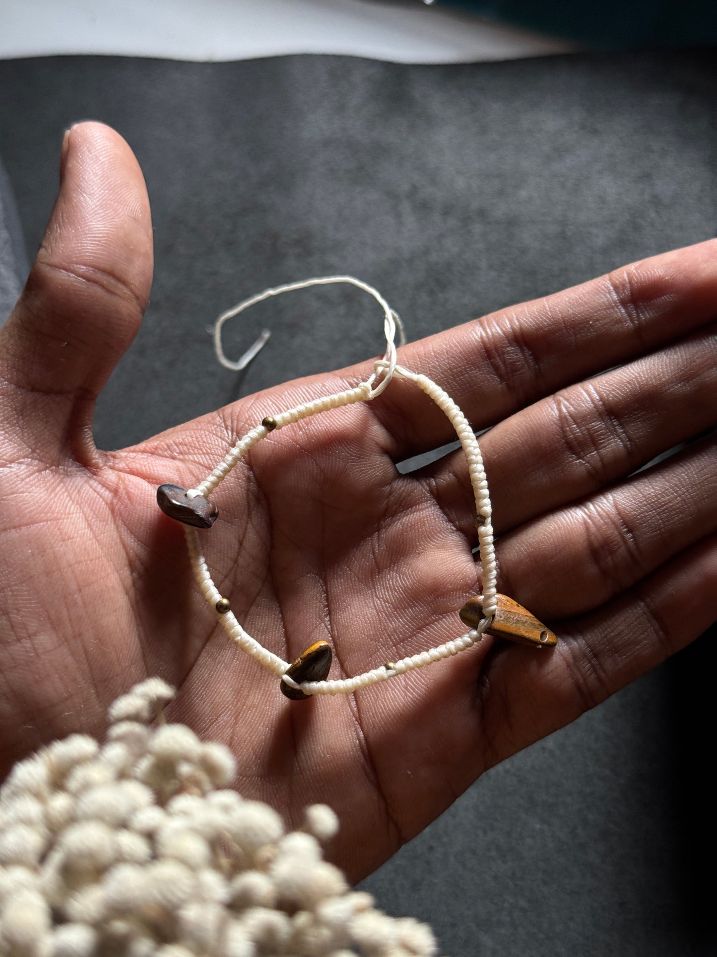 White macrame anklet