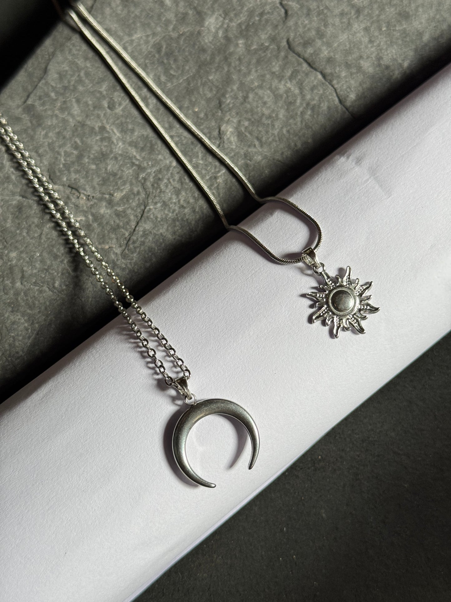 Sun moon stainless steel silver - couple combo
