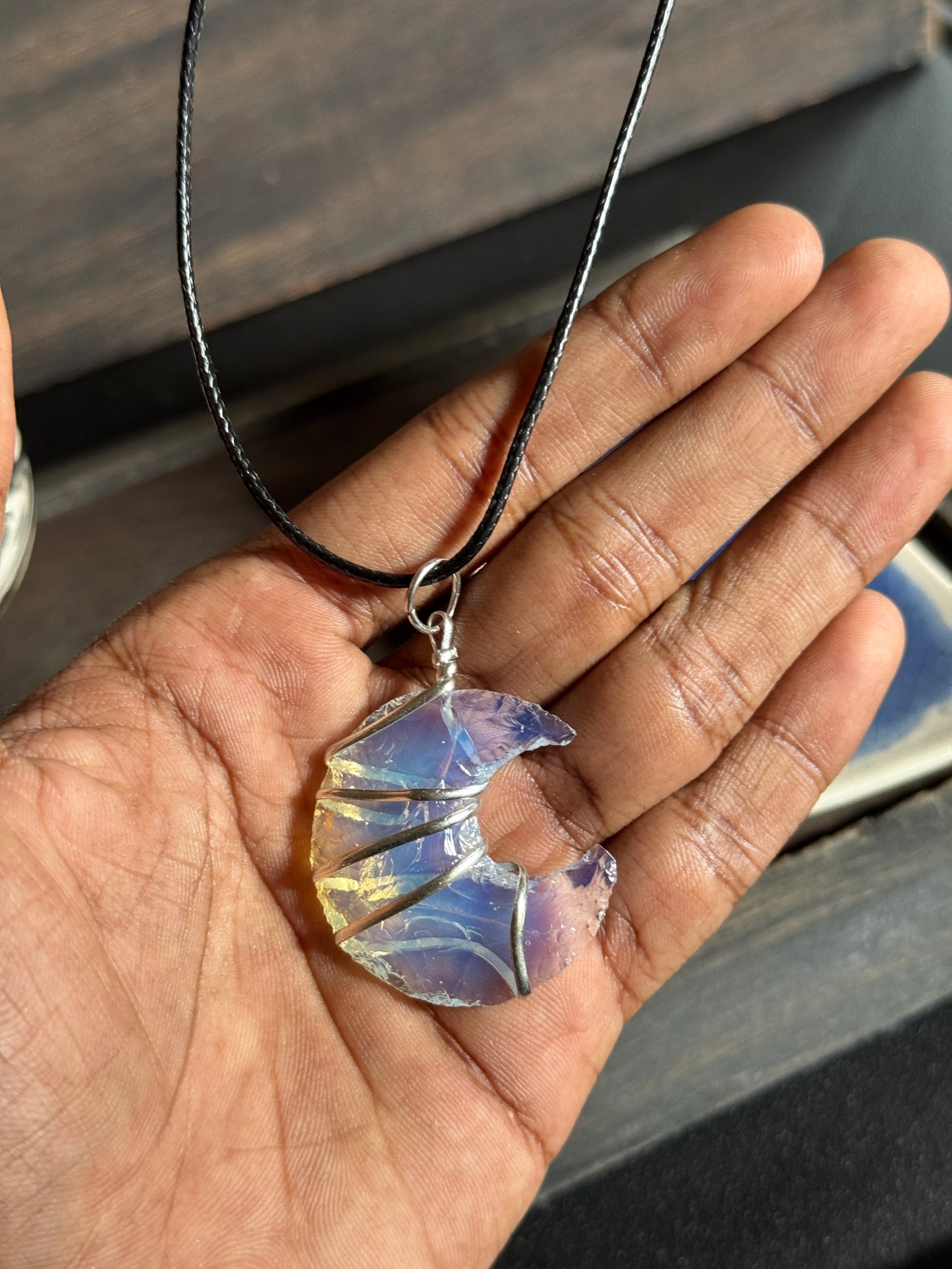 Opalite stone moon necklace