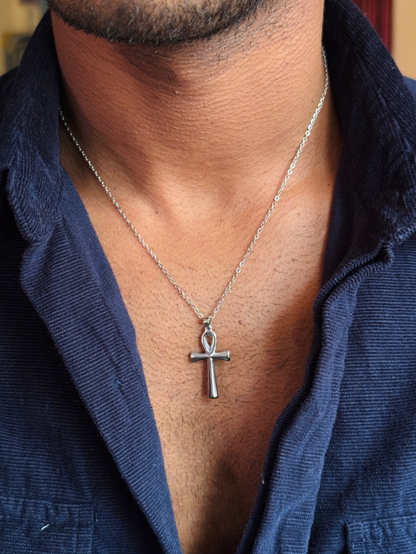 Cross minimal stainless steel silver necklace