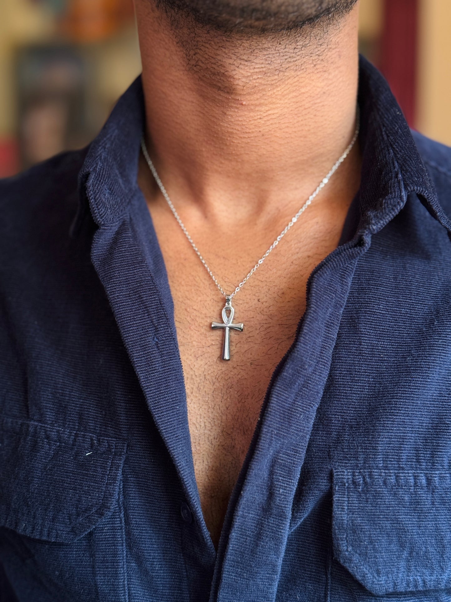Cross minimal stainless steel silver necklace
