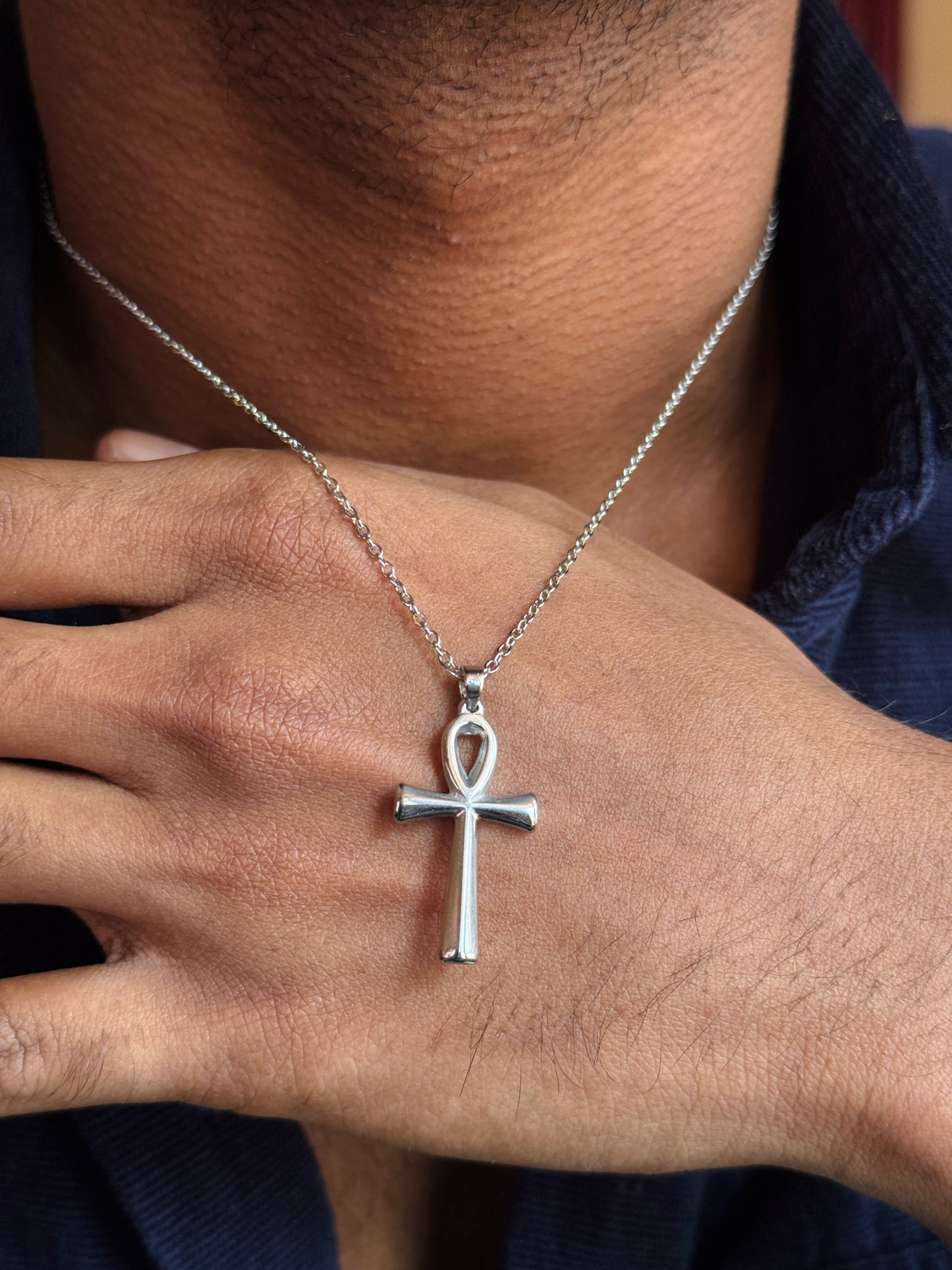 Cross minimal stainless steel silver necklace