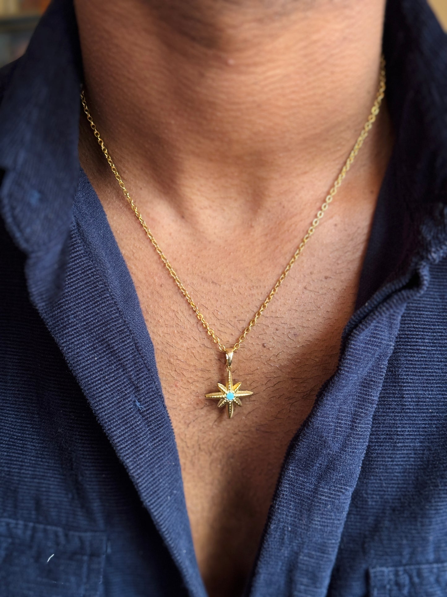 Star turquoise stone necklace 18k gold-plated