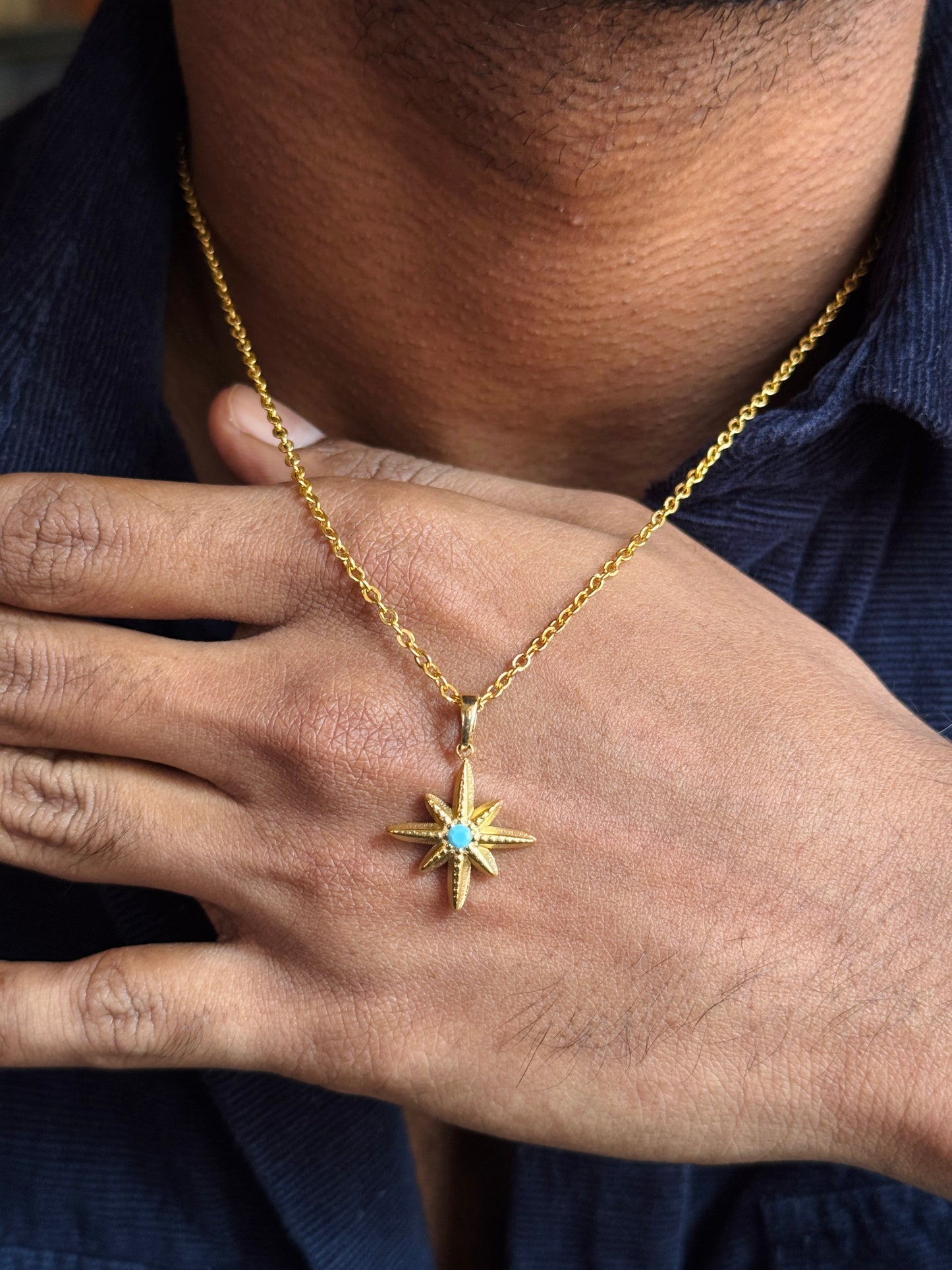 Star turquoise stone necklace 18k gold-plated
