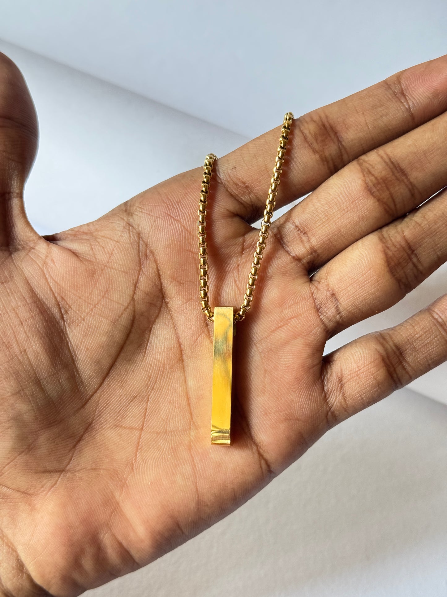 3D vertical bar cuboid Stainless steel golden necklace (18k gold-plated )