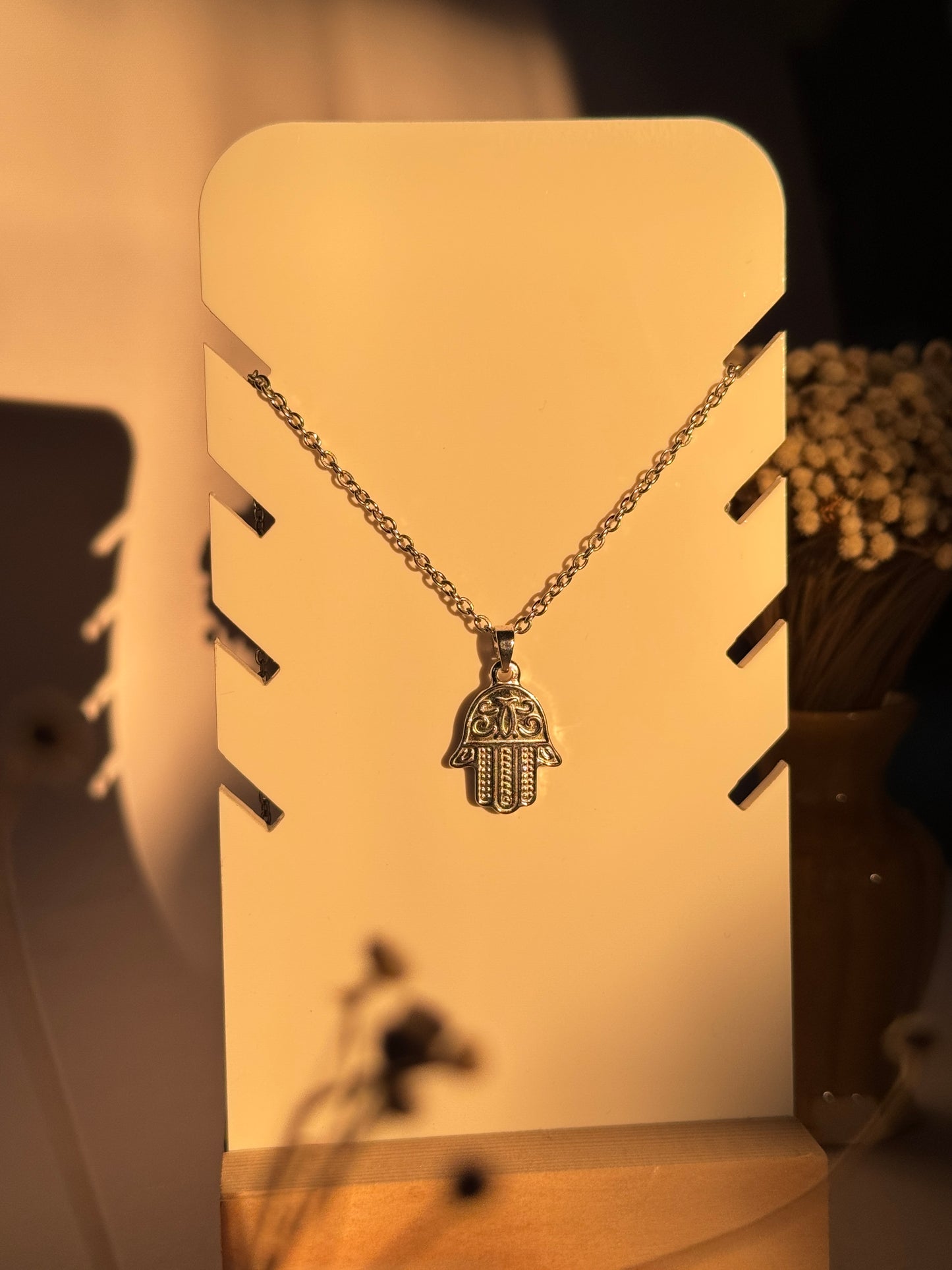 Hamsa hand stainless steel silver necklace