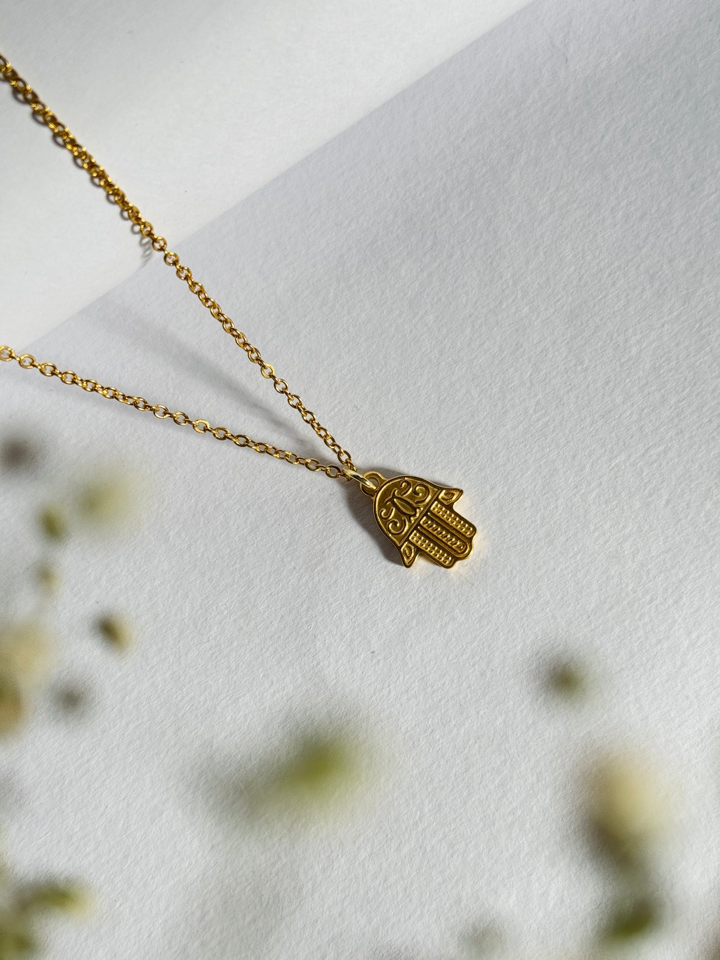 Hamsa hand 18k gold plated stainless steel necklace