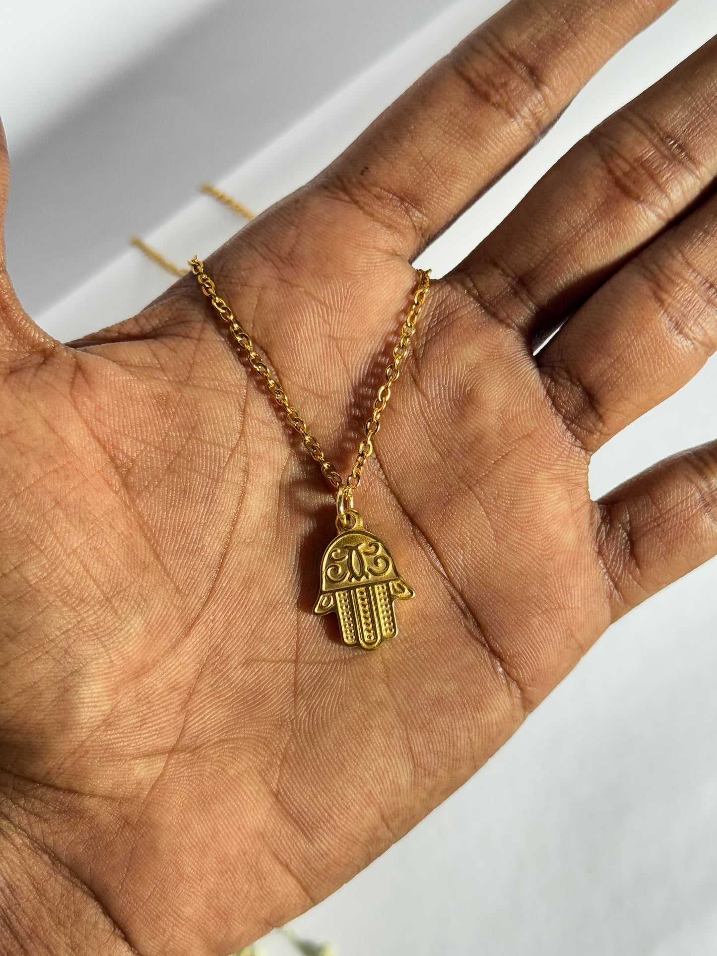 Hamsa hand 18k gold plated stainless steel necklace