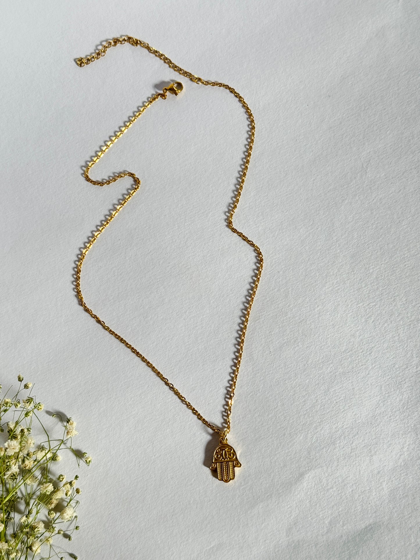 Hamsa hand 18k gold plated stainless steel necklace