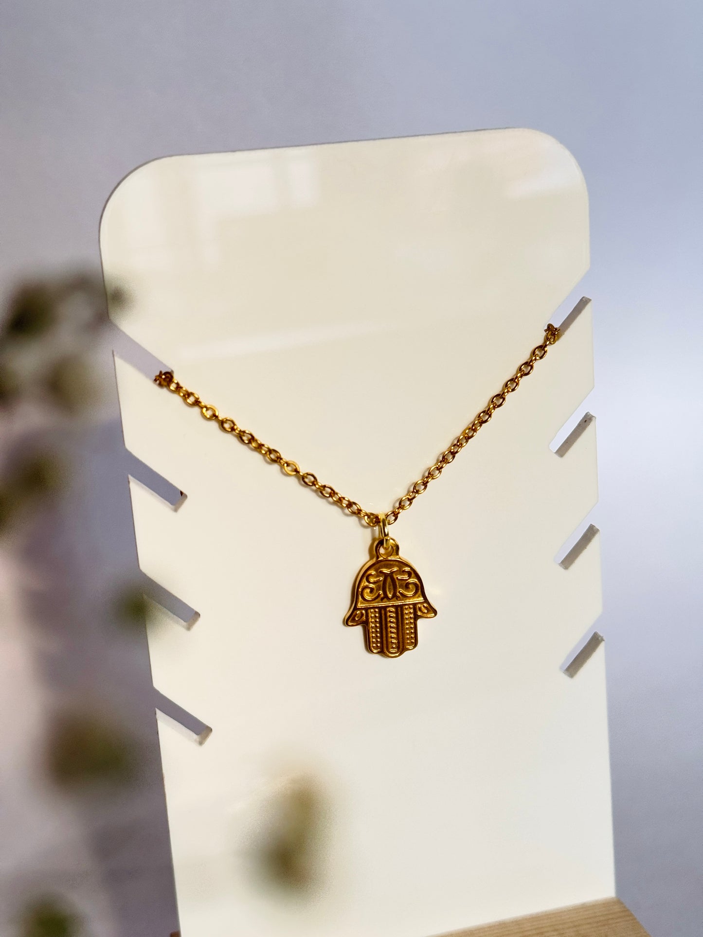 Hamsa hand 18k gold plated stainless steel necklace