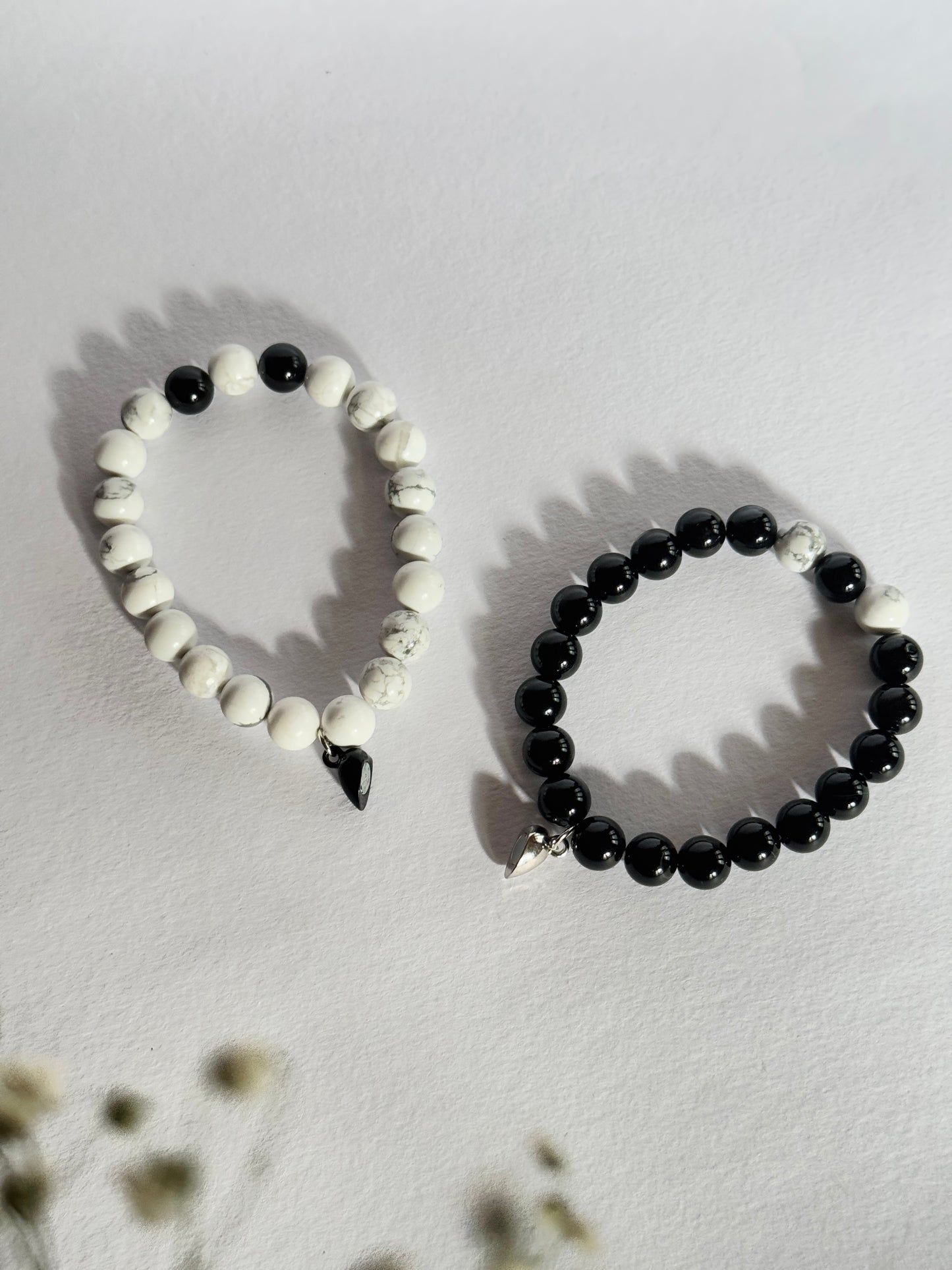 Howlite and black onyx stone - couple magnetic bracelet