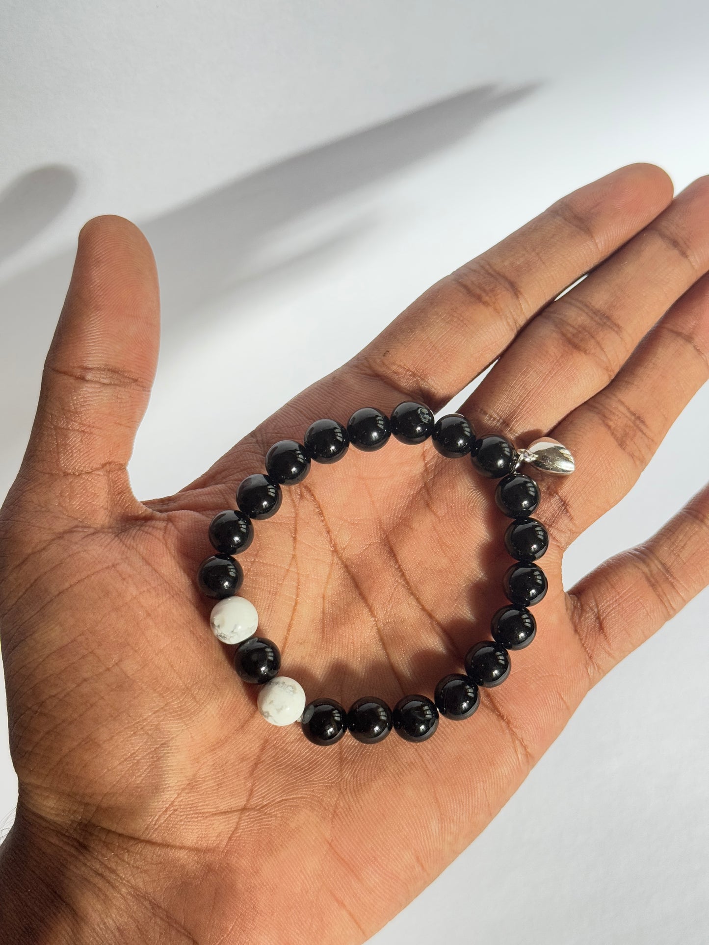 Howlite and black onyx stone - couple magnetic bracelet