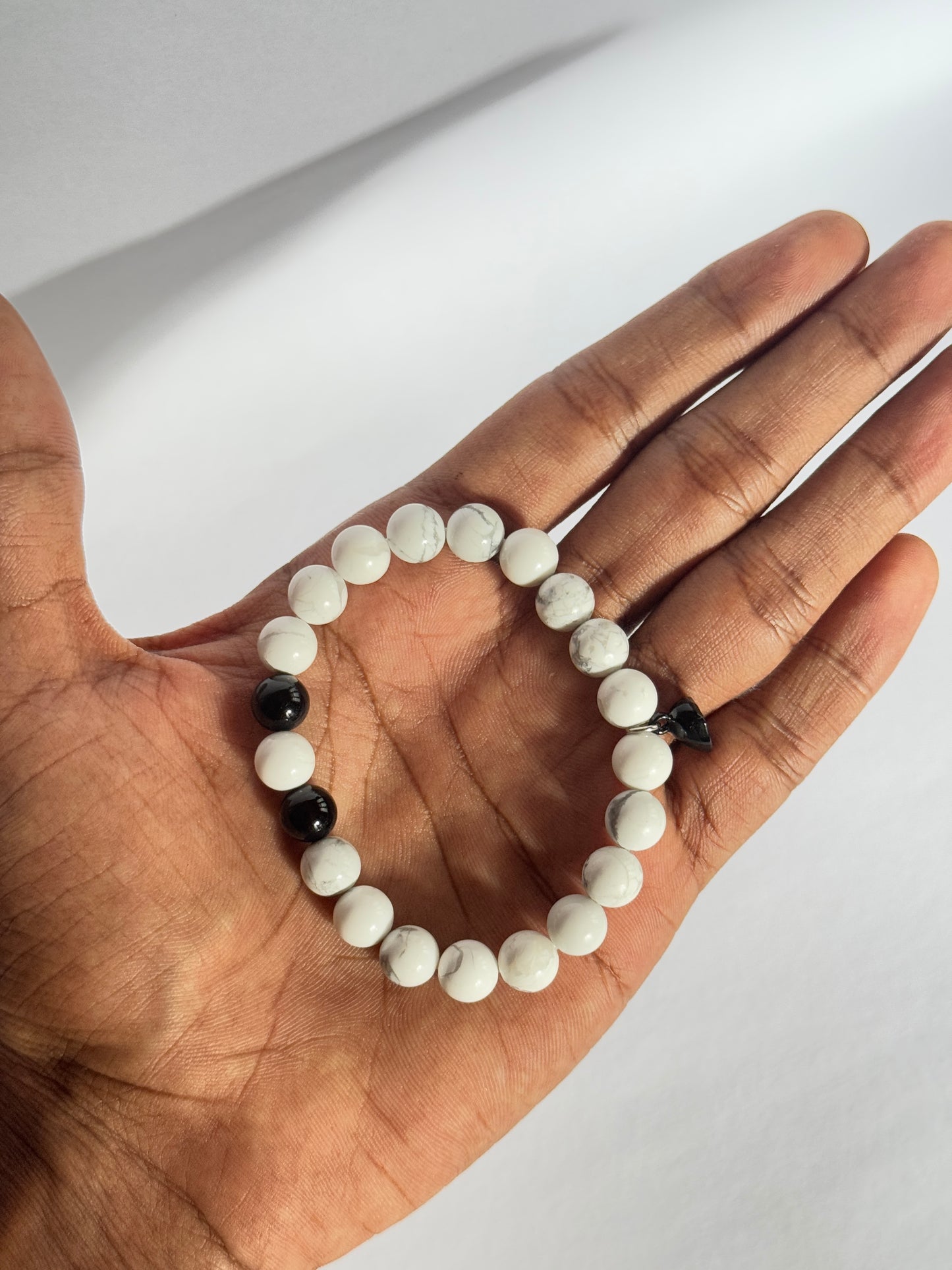 Howlite and black onyx stone - couple magnetic bracelet