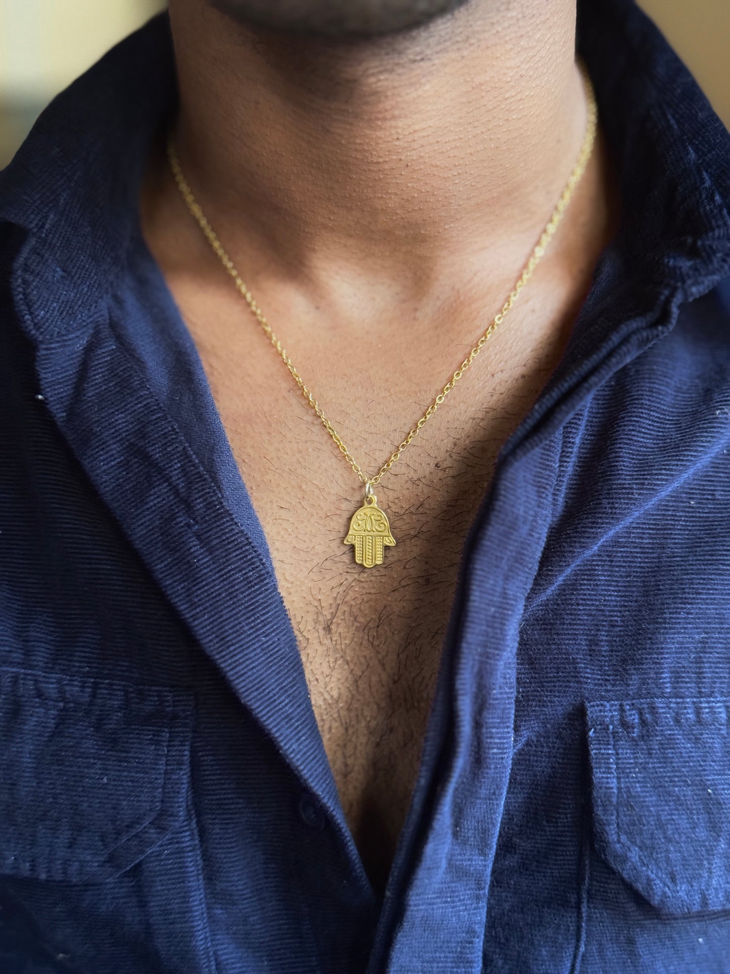 Hamsa hand 18k gold plated stainless steel necklace