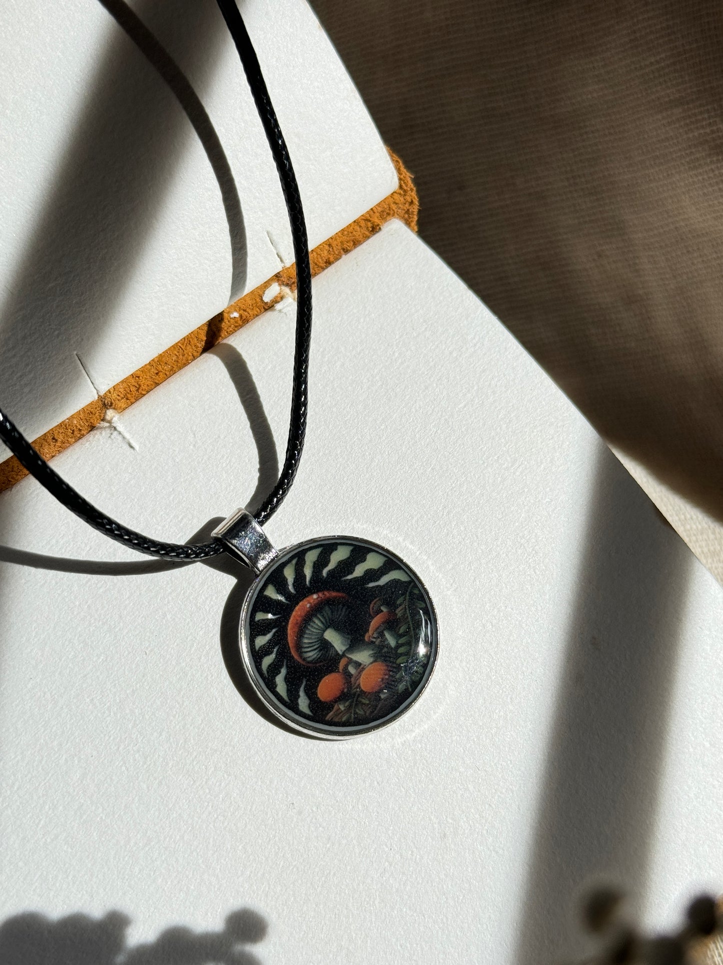 Glow in the dark magic mushroom resin necklace
