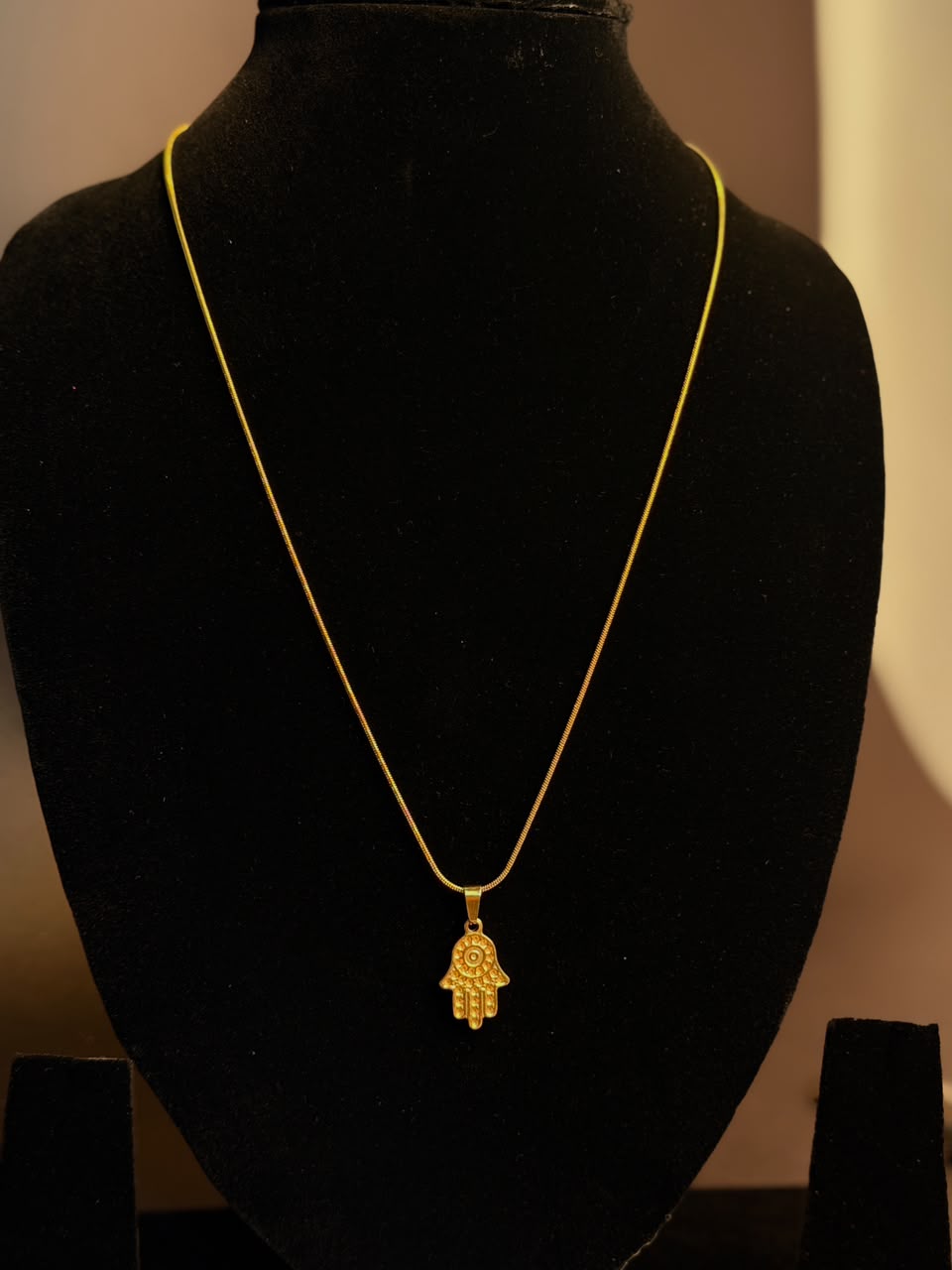 Dotted Hamsa hand 18k gold plated stainless steel necklace