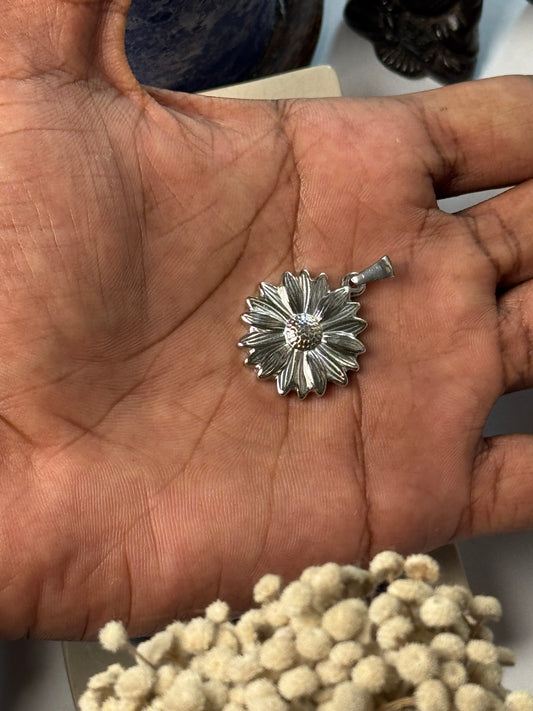 Sunflower stainless steel silver pendant with hook