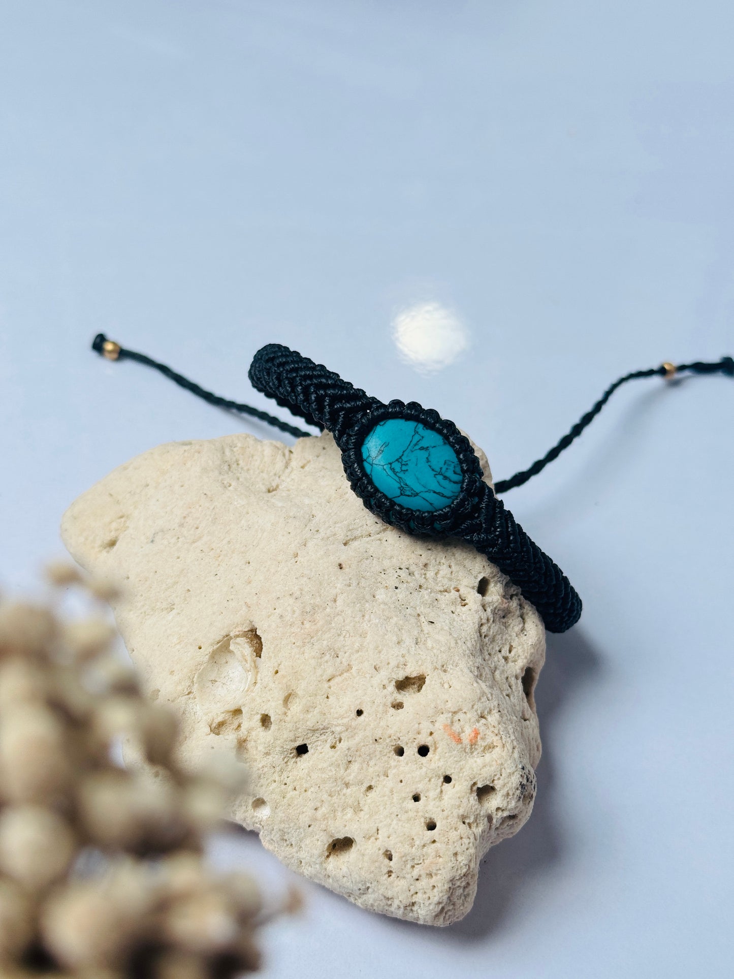 Turquoise stone macrame adjustable bracelet