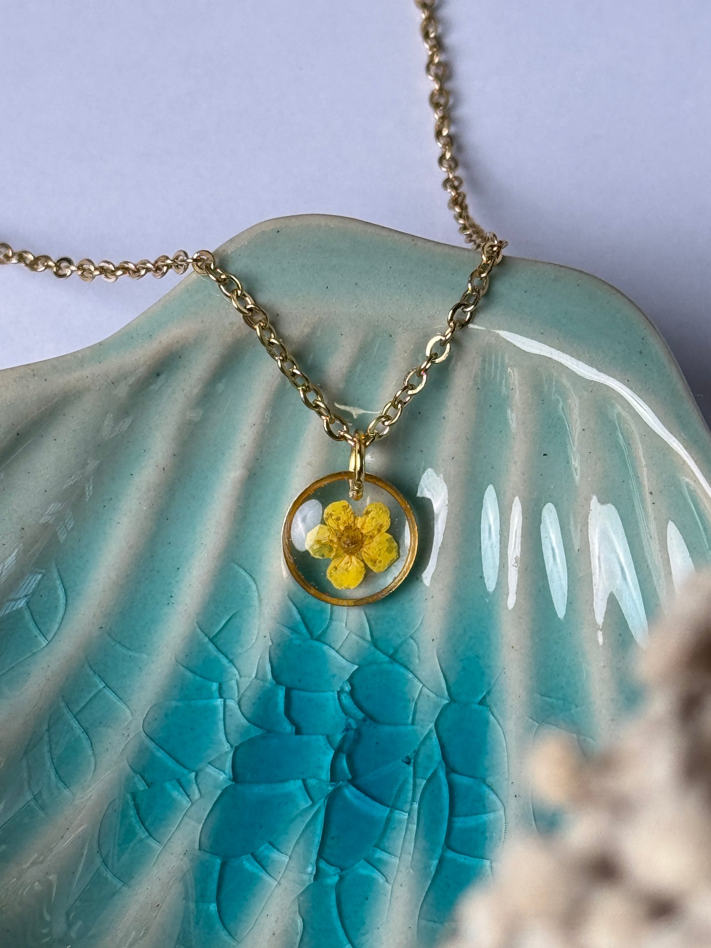Yellow Plum flower yellow minimal 18k gold plated stainless steel necklace