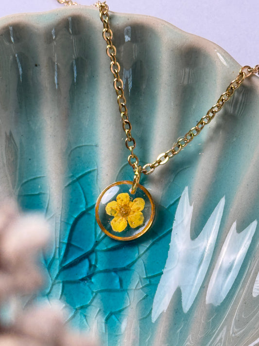 Yellow Plum flower yellow minimal 18k gold plated stainless steel necklace