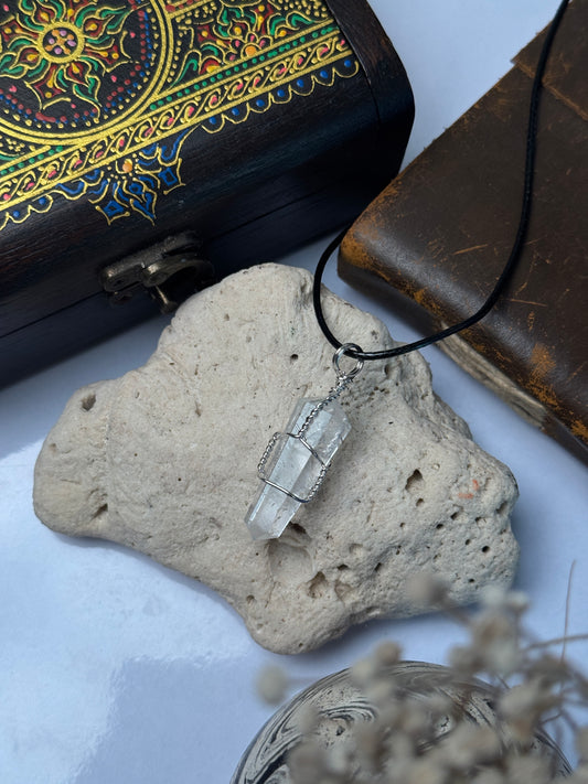 Clear quartz pencil pendants