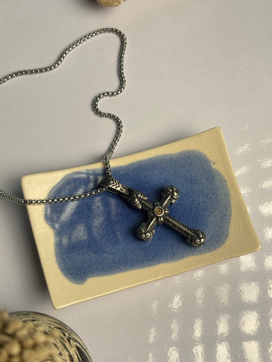 big black toned cross  premium stainless steel 60 cm chain