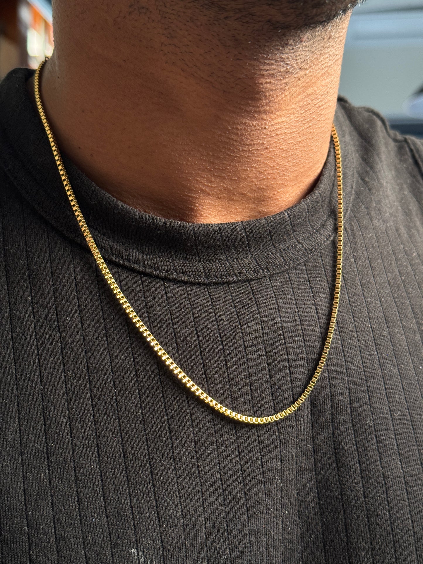 Square box stainless steel 18k gold plated  chain 52.5 cm x 2mm