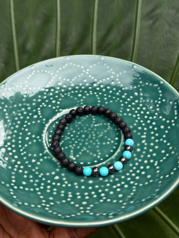 Handmade Lava Stone & Turquoise Bracelet