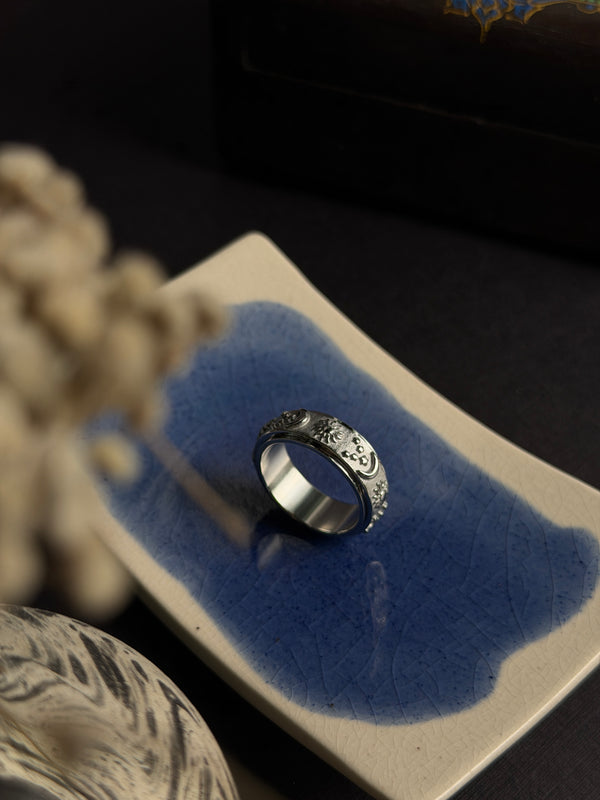 Sun and moon rotating Silver ring