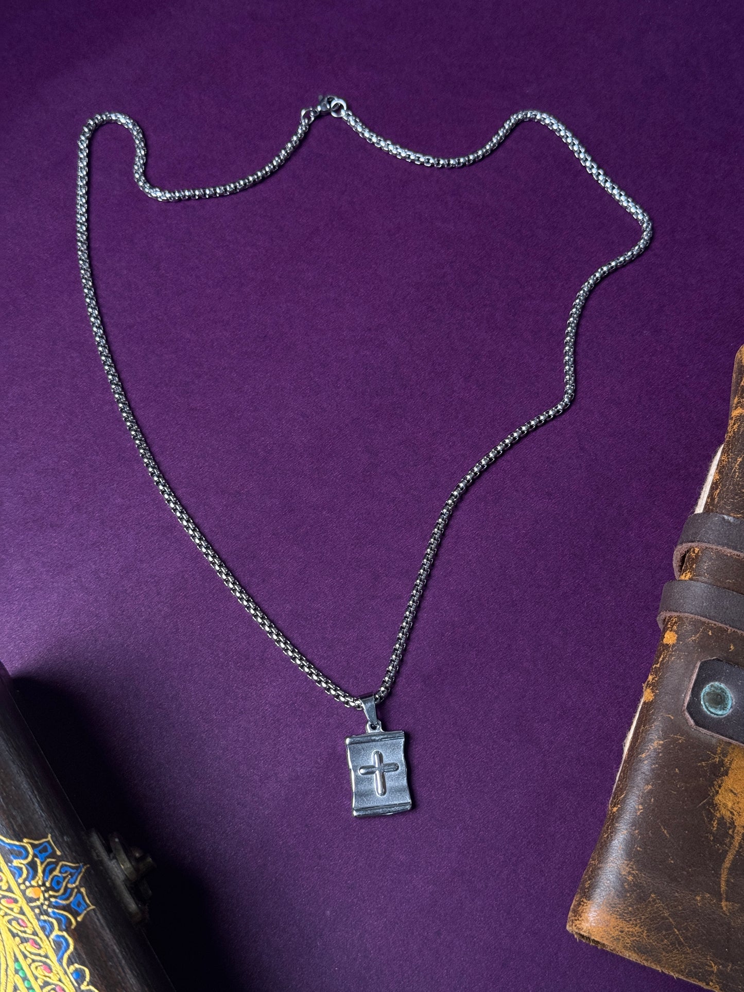 Cross double side stainless steel necklace