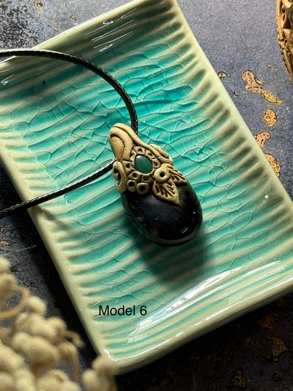 Black onyx clay necklace