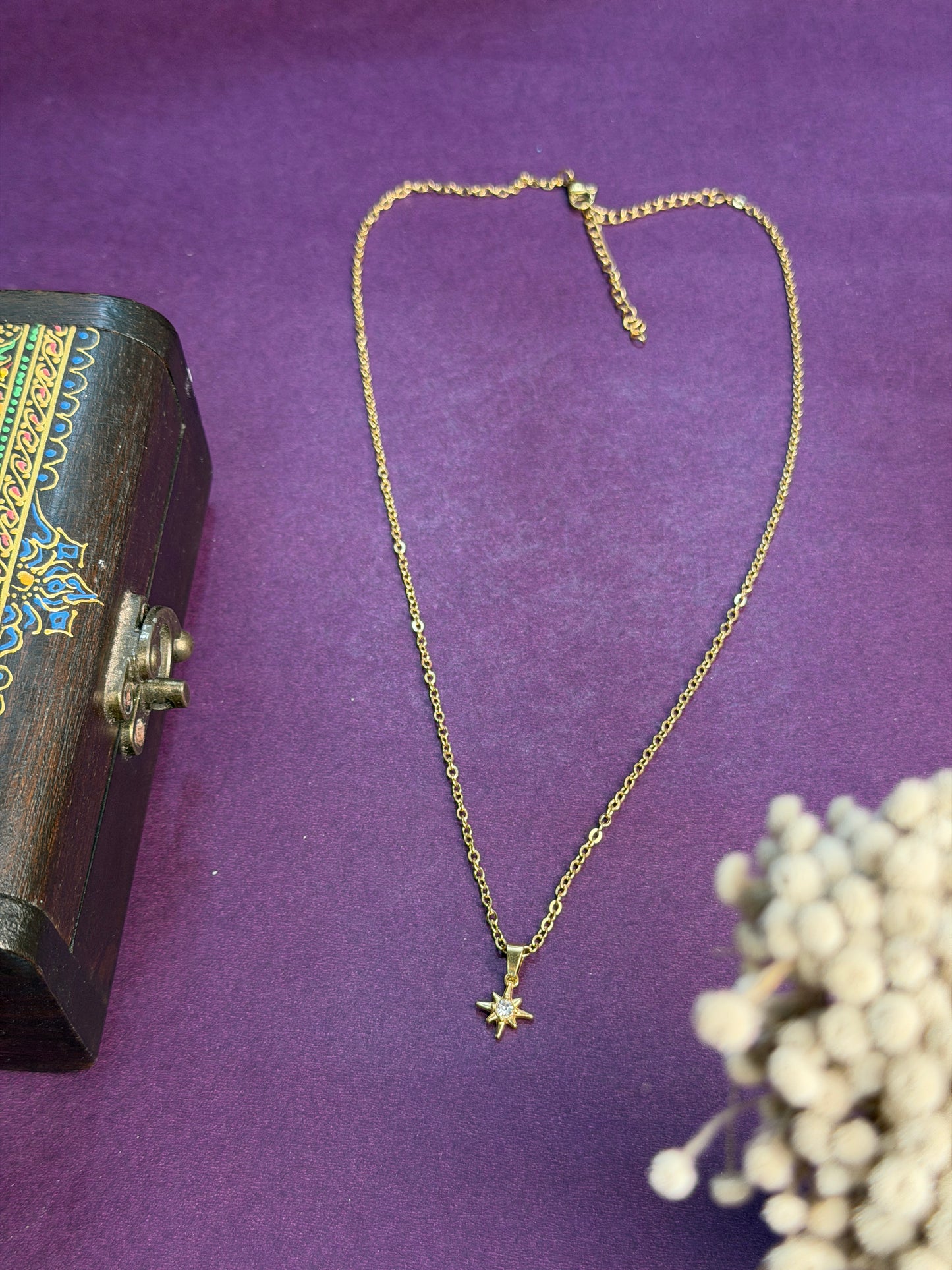 Tiny white stone  18 k gold plated star necklace