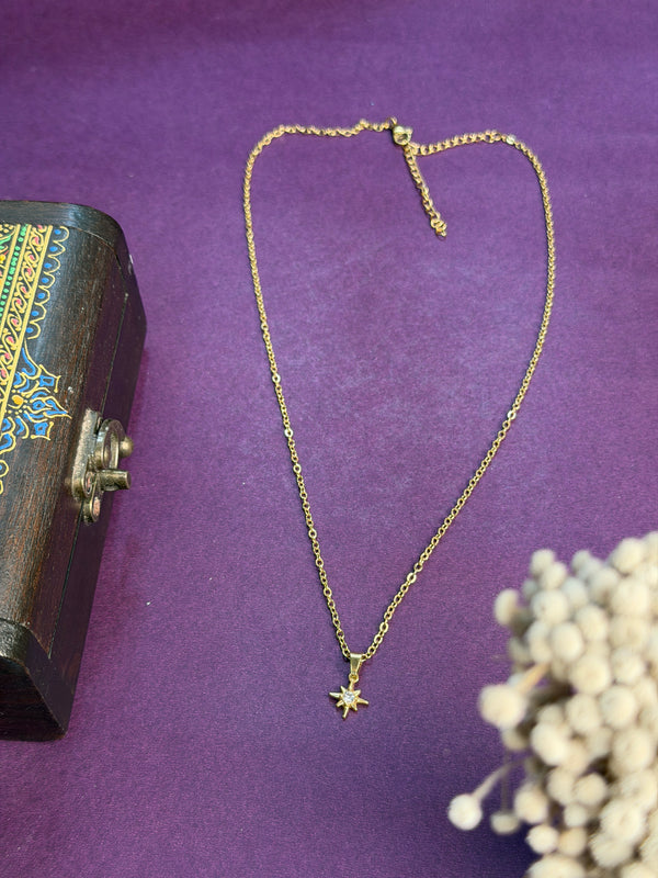 Tiny white stone  18 k gold plated star necklace