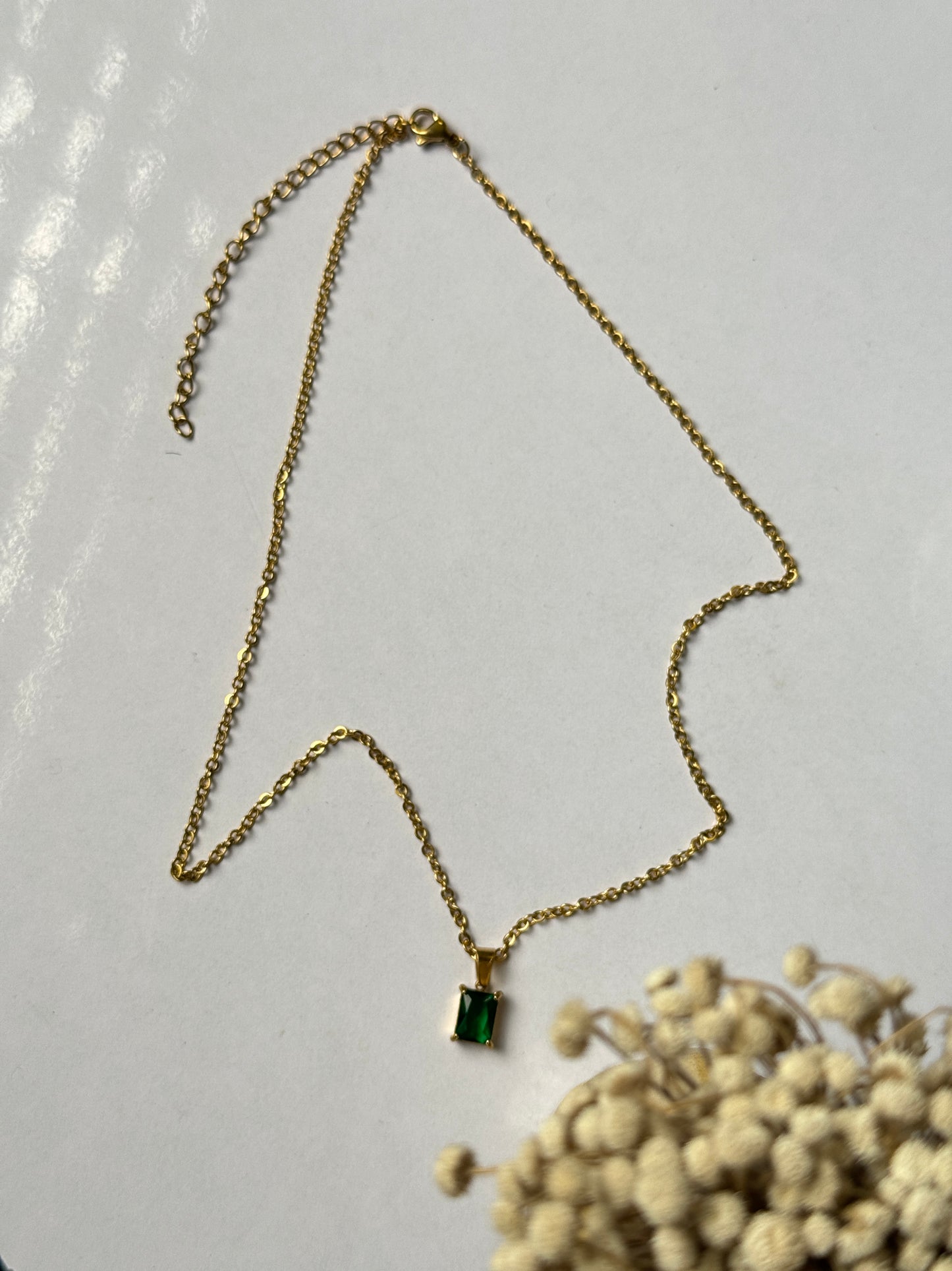 Emerald stone 18k gold plated necklace