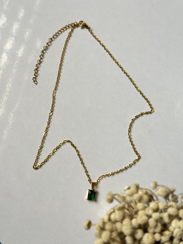 Emerald stone 18k gold plated necklace