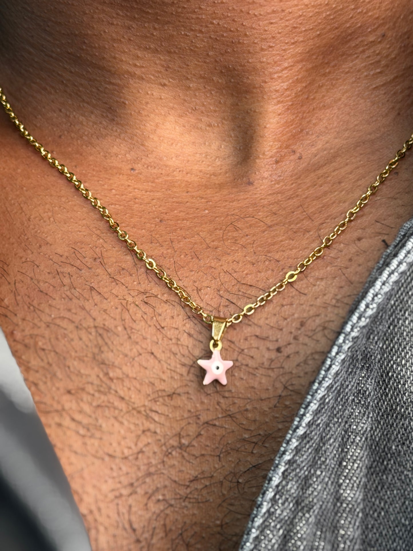 Tiny star evil eye pink necklace