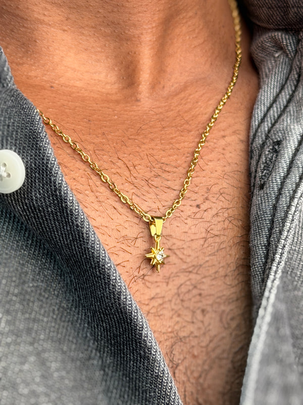 Tiny white stone  18 k gold plated star necklace