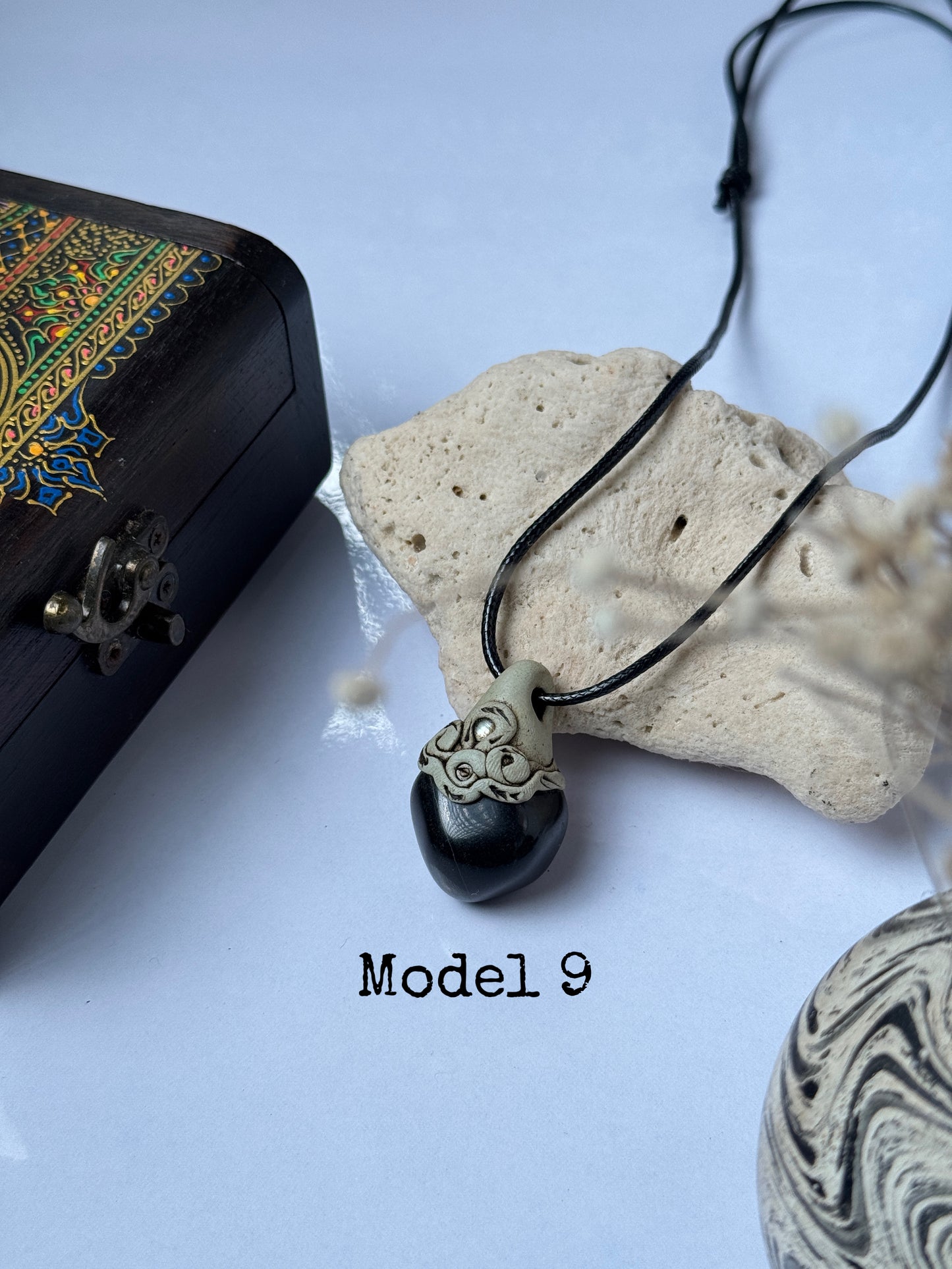 Black agate  clay necklace